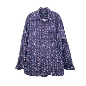 Vintage 90s Trader Bay Button Down Casual Shirt Geometric Print Cotton Oversized